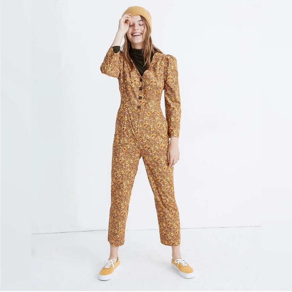 NWT Madewell Corduroy Puff-Sleeve Jumpsuit in Mumbai Floral, 10